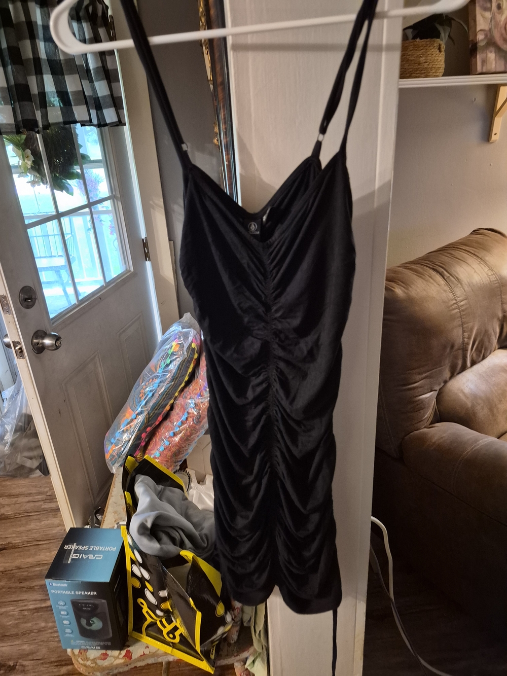 Volcom Le Doja Chat Ruched Mini Dress in classic black.